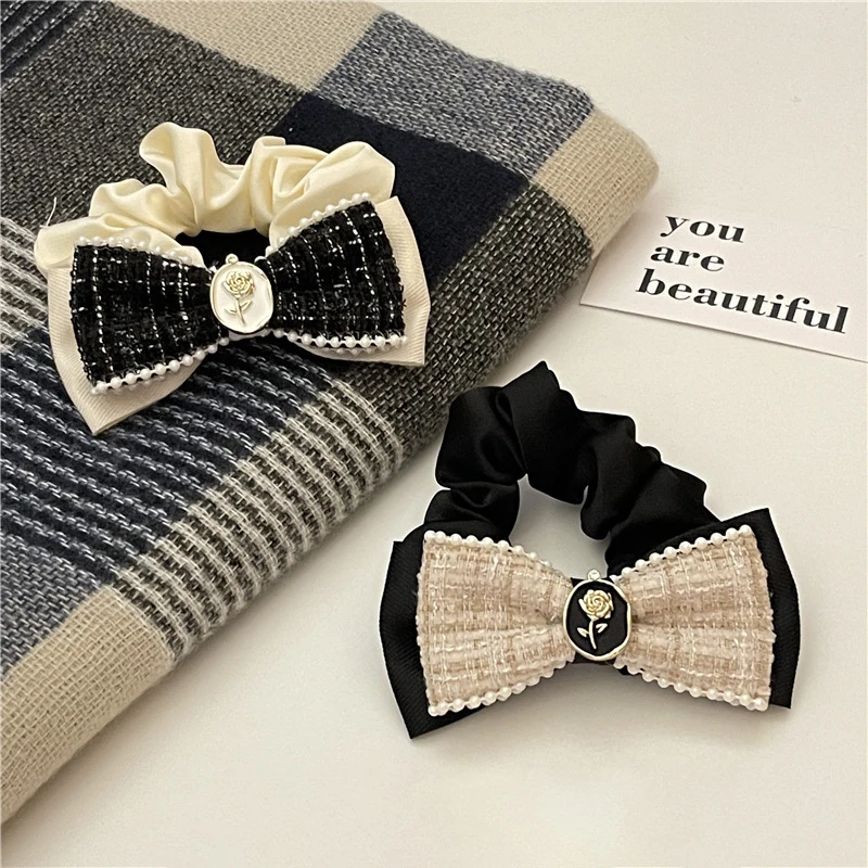 

French Elegant Bow Rose Hair Ring for Women with High Elasticity Non-Damaging Hair Tie Simple and Charming Hair Decoration