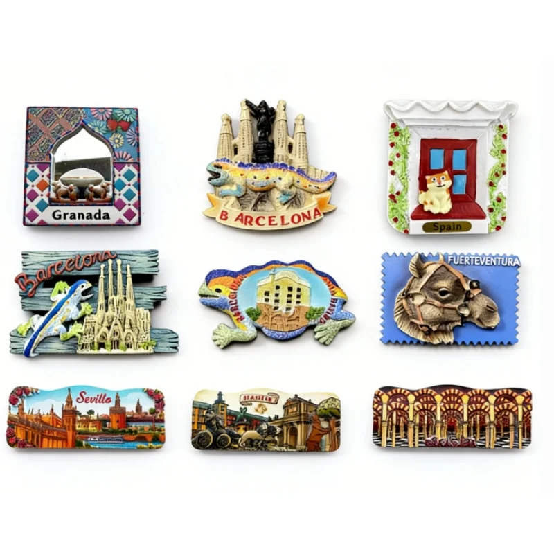 Spain 3D Resin Fridge Magnet Set - Barcelona Sagrada Familia Granada Seville Tourist Souvenir Refrigerator Sticker Gift