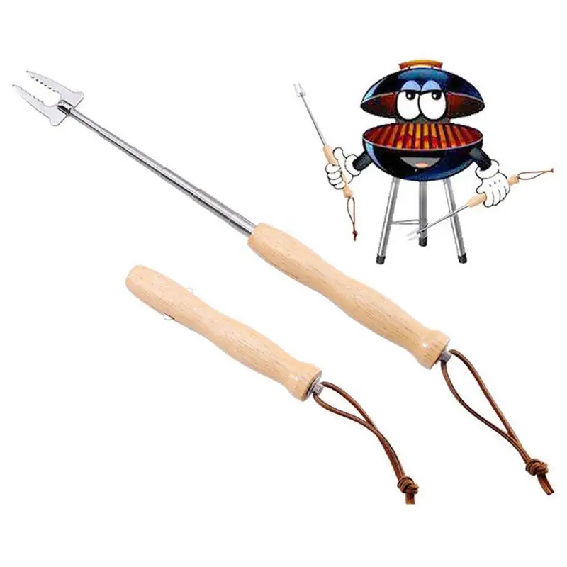 Telescopic BBQ Forks Marshmallows Roasting Sticks Skewers Hot Dog Telescoping Forks Extra Long Stainless BBQ Barbecue Forks