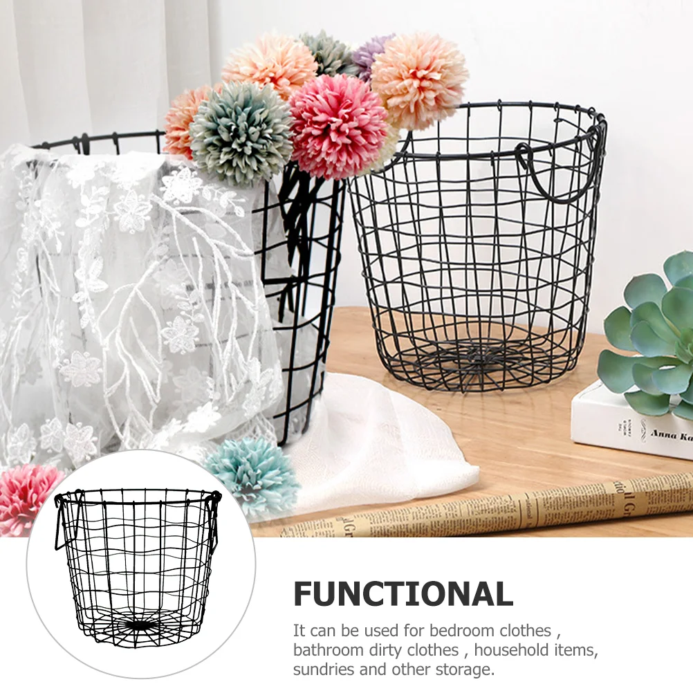 Nordic Style Iron Mesh Woven Desktop Storage Basket Wire Blanket Metal Wrought Round Small Items Holder Laundry Room Weave