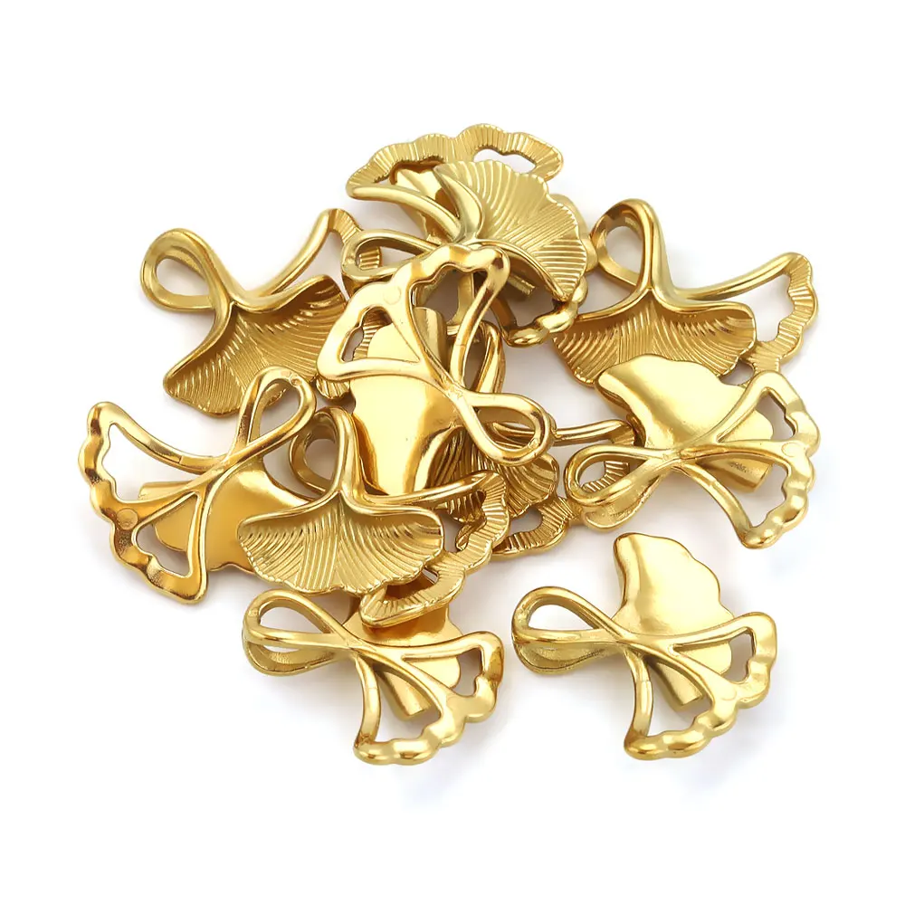 10PCS Golden Ginkgo Leaf Charm Stainless Steel Pendants Metal Leaves Pattern Charms for DIY Jewelry Making