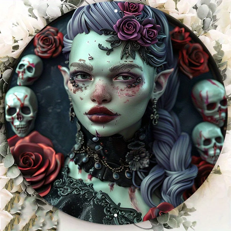 

Aluminum Metal Sign for Wall Decor, Gothic Witch Wreath, Door Hanger, Decorative Poster, Home Decor, 8x8Inch, 20x20cm