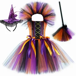 Halloween Witch Costume for Girls Fancy Tutu Dress Disguise Evil Witches Costumes Outfit Toddler Kids Purim Carnival Party Dress