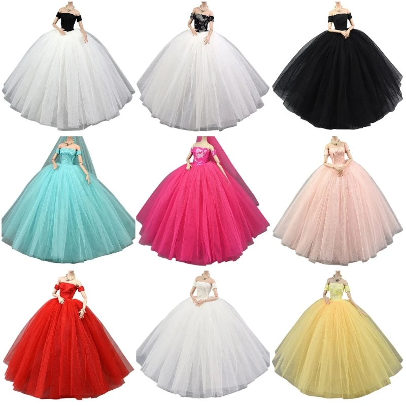 97BE Lovely 6In Doll Dress Features Puff Skirt Long Sleeves for 1/6 Doll Outfits