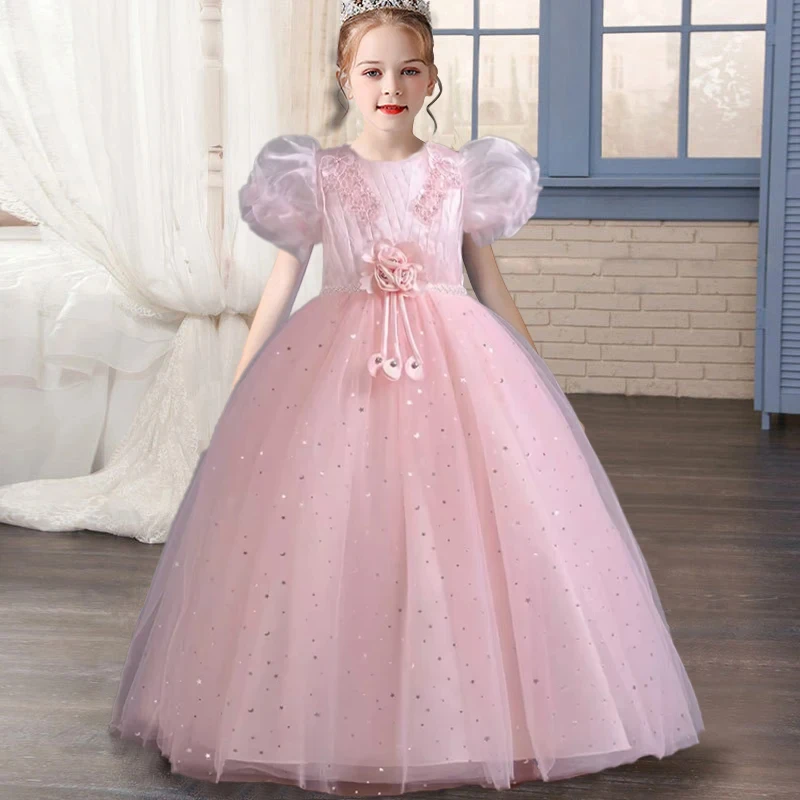 Vestido de princesa para niñas de 4 a 12 años, traje de fiesta con lazo de satén con cuentas, elegante, de gama alta, novedad