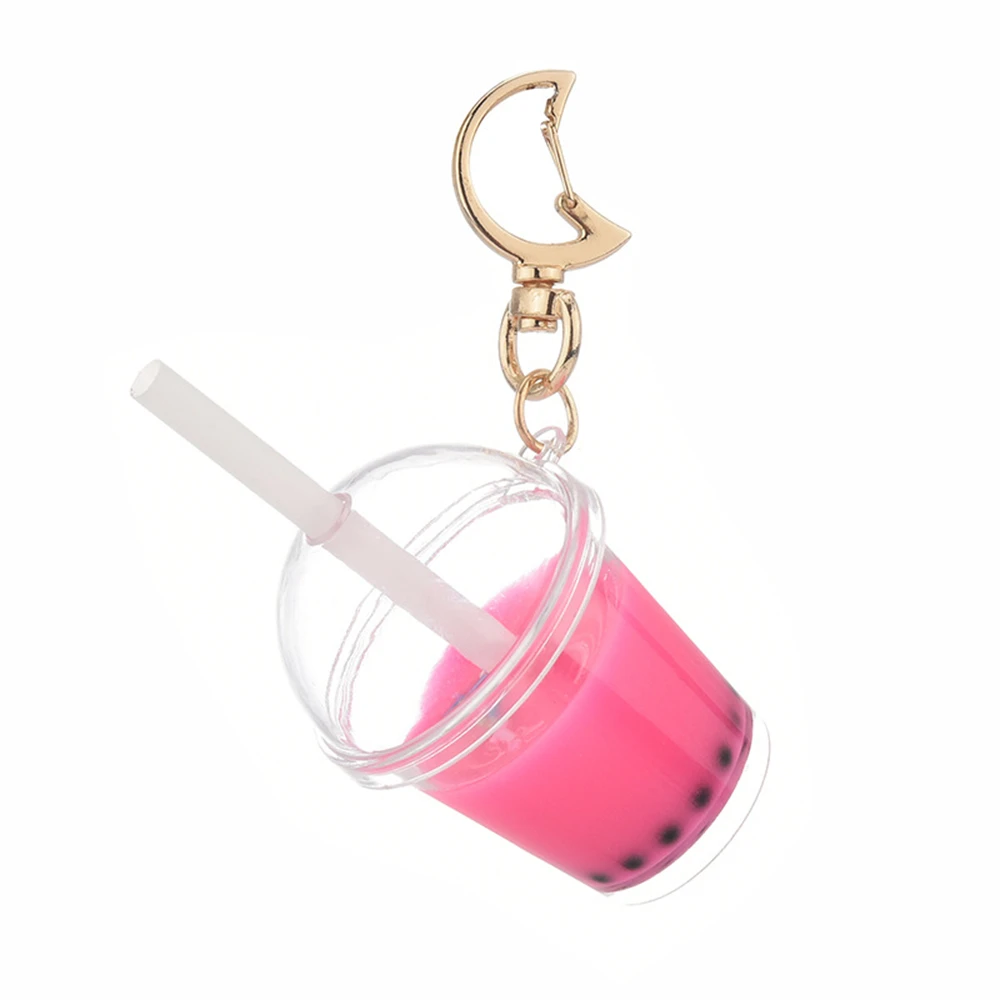 Cute Mini Bubble Tea Keychain For Women Acrylic Simulation Bubble Cup Moon Key Chains with Straw Girl Gift Decoration Pendant