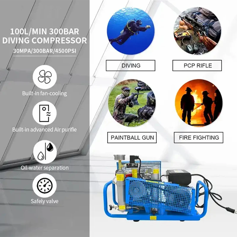 TUDIVING High Performance Auto Stop 100LPM 4Cylinder 300bar 4500psi High-Capacity Air Compressors For Scuba Diving Gas Bottles