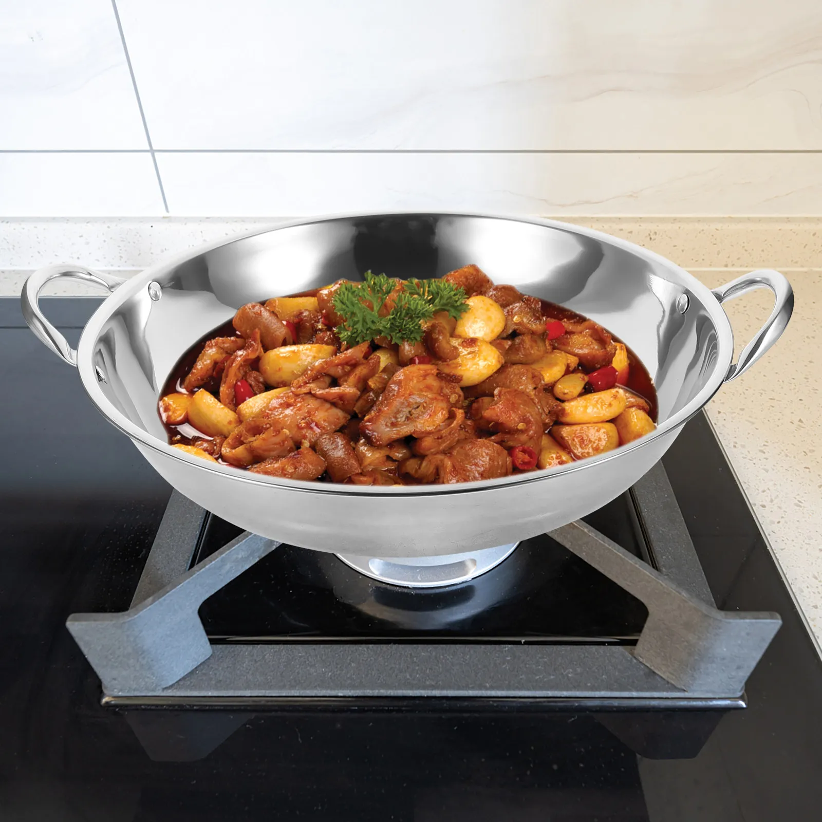 Sturdy Double Handle Stainless Steel Cooking Pot for Home Restaurant Camping Outdoor Cooking Stock Pot Pan Household
