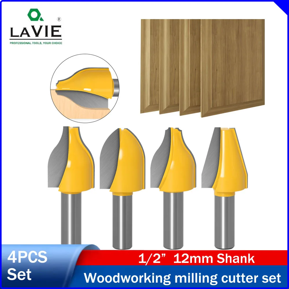 

lavie 4-Piece Door Panel Router Bit Set, Cabinet Door Carving Bit, Fancy Profile Cutter for Wardrobe & Wood Panel Molding
