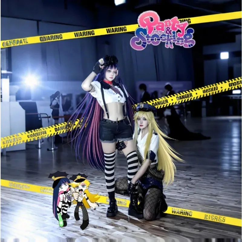 Anime calcinha & meia com cinta-liga cosplay traje feminino uniforme da polícia acessórios de roupas conjunto completo festa carnaval ternos