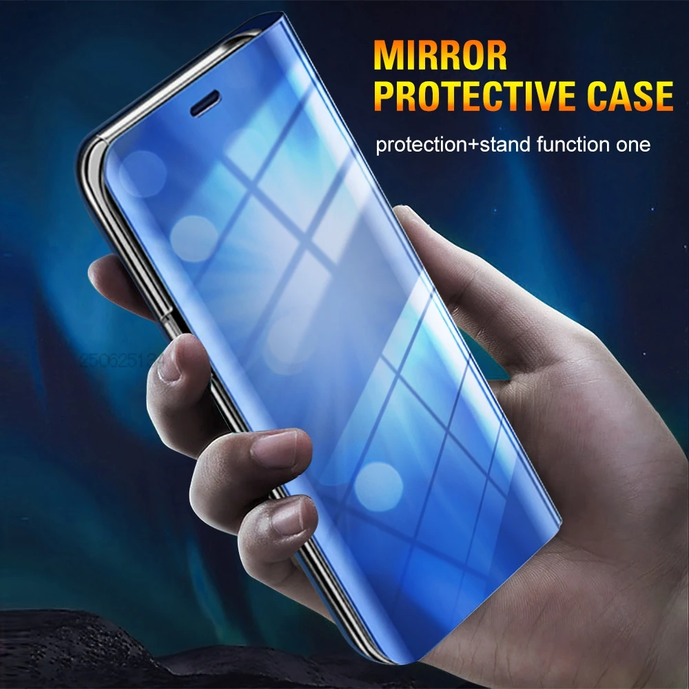 Leather Mirror Case For Samsung Galaxy A16 A06 A14 A15 A22 A25 A32 4G 5G Full Body Folding Holder Shockproof Luxury Phone Cover
