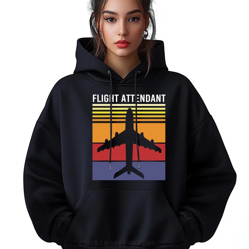 Retro Cabin Crew Flight Attendant Airplane Camisetas Graphic Pullover Hoodies Printed On Man Hooded Shirt