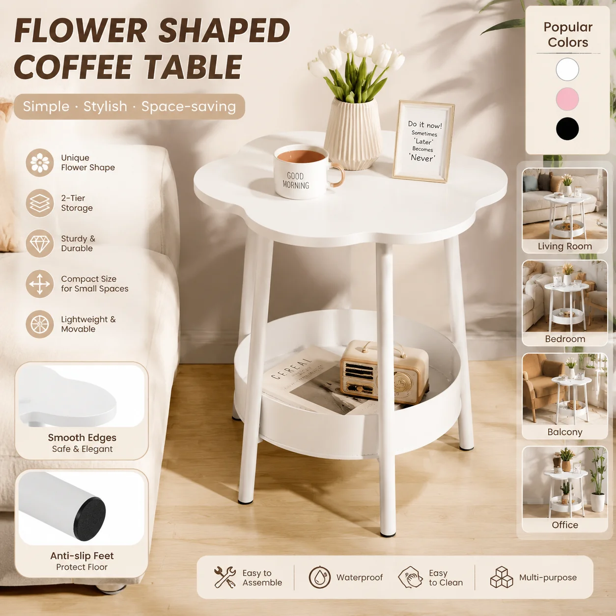 Small Flower Shaped Coffee Table 2-Tier Modern Minimalist Style Table Living Room Center Display Desk Nordic Movable Tea Stand