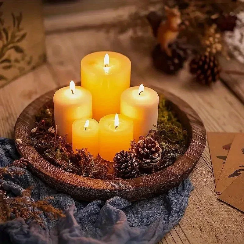 

1PC Wood Trays Round Wooden Candle Holder Tray Plate Snack Dessert Kitchen Table Centerpiece Decoration Home Decor