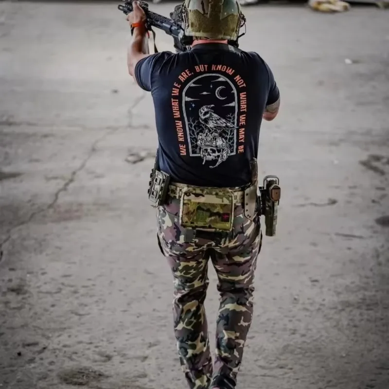 2026  New Summer Streetwear Tactical Tees for Men, 100% Cotton Loose Breathable Simple Round Neck Tops for Military Enthusiast