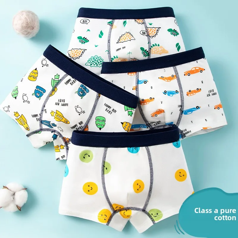 4 Pack Soft Comfortable Boys Cotton Boxer Briefs for Kids Toddler Baby A-Class Underwear