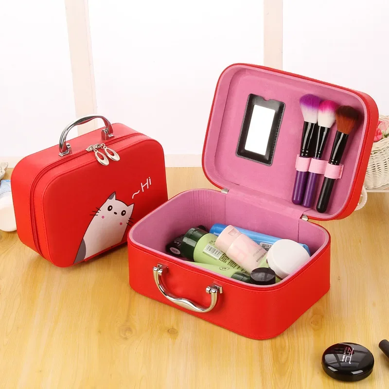 

PU Leather Fashion Korean Cartoon Cosmetic Bag Simple Portable Cute Cat Storage Box Travel Special Toiletry Bags