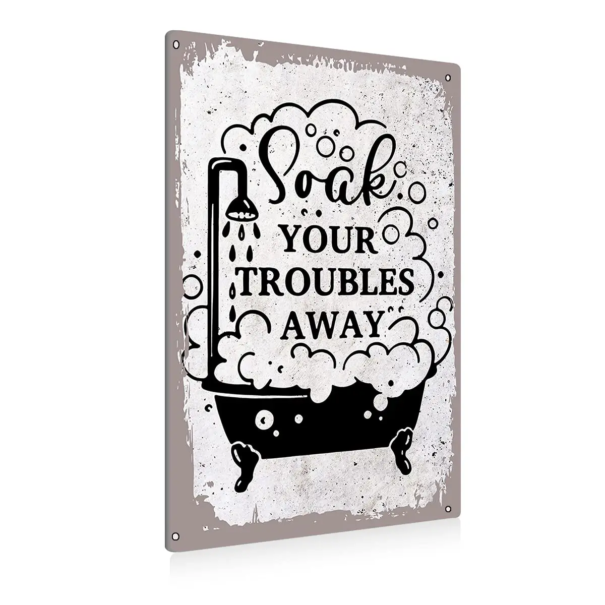 Vintage Soak Your Troubles Away Sign Bathroom Metal Tin Sign Wall Decor - Funny Bathroom Quote Sign for Toilet Restroom Home Dec