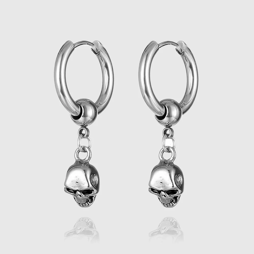 

Hinged Hoop Earrings Skull Brand New Gift In 925 Sterling Silver Europe Style Trendy Fine Jewerly For Women Men