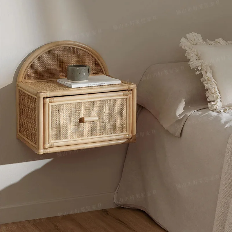 Rattan bedside table Hanging drawer Locker Homestay home Japanese-style small cabinet
