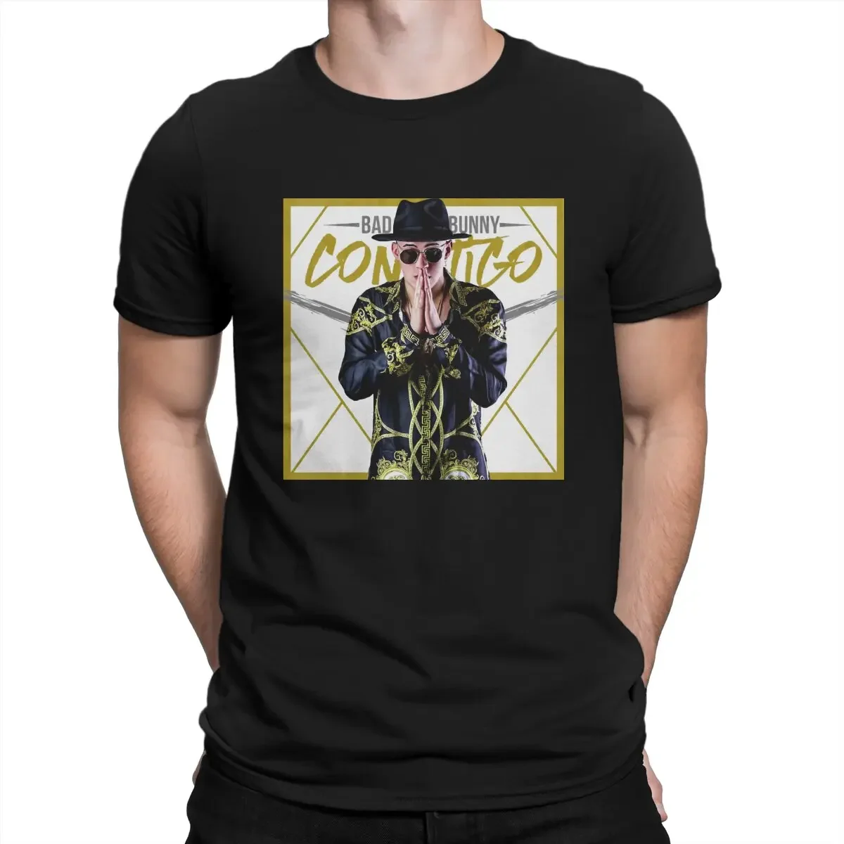 Men Contigo Music T Shirt B-Bad Bunny Singer Pure Cotton Clothing Humor Short Sleeve Round Neck Tees Party T-Shirts