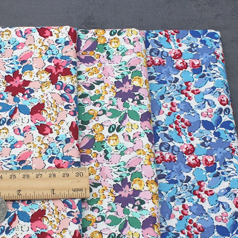 Sewing Fabric Liberty Cotton Poplin Printed Cloth Red Blue Purple Patchwork Supplies by Half Meter