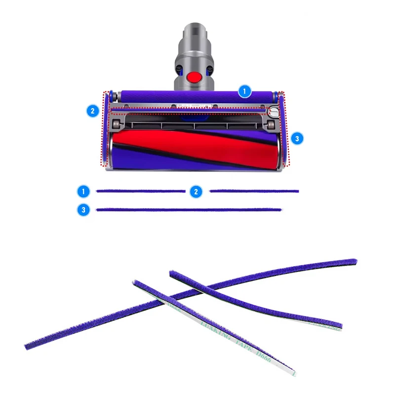 1/2/3 Sets Blue Soft Plush Strips Replacement For V6 V7 V8 V10 V11 V15 Vacuum Cleaner Roller Accessories Wear Resistant Stripes