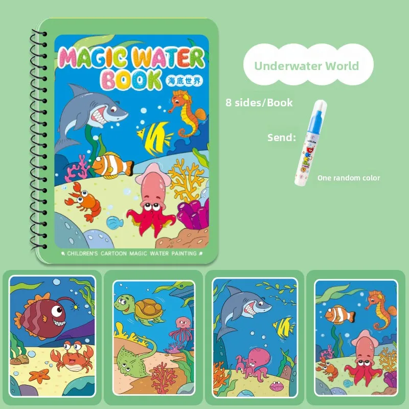 كتاب رسم مائي قابل لإعادة الاستخدام 1P - لوحة رسم سحرية خالية من الفوضى مع قلم مائي قابل لإعادة الملء
