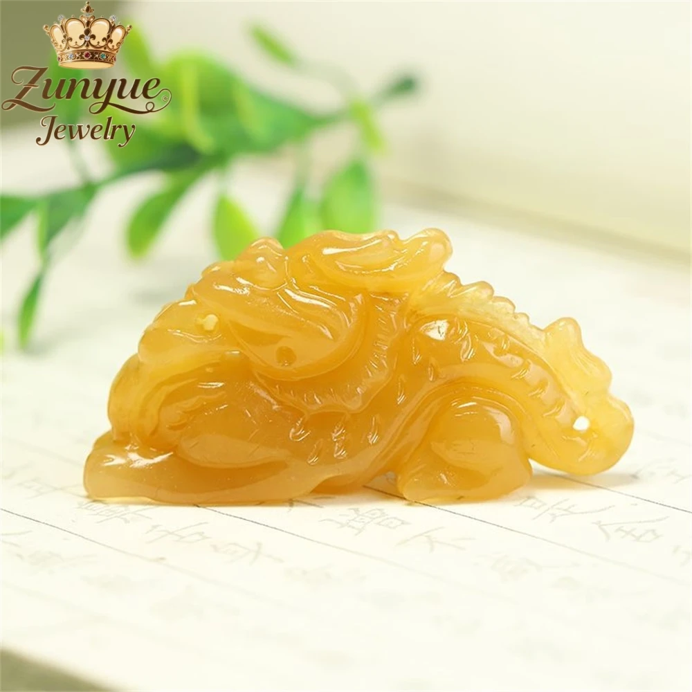 

Yellow Dragon Jade Three-Dimensional Zodiac Dragon Pendant Luxury Quality Jewelry Fashion Jewelry Exquisite Elegant Charms Gift