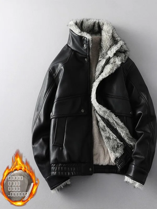 

American Sle Thiened Men's Biker Jaet Warm Cotton Coat Leather Clothes Youth Vitali Sle Long Sve Zipper Closure