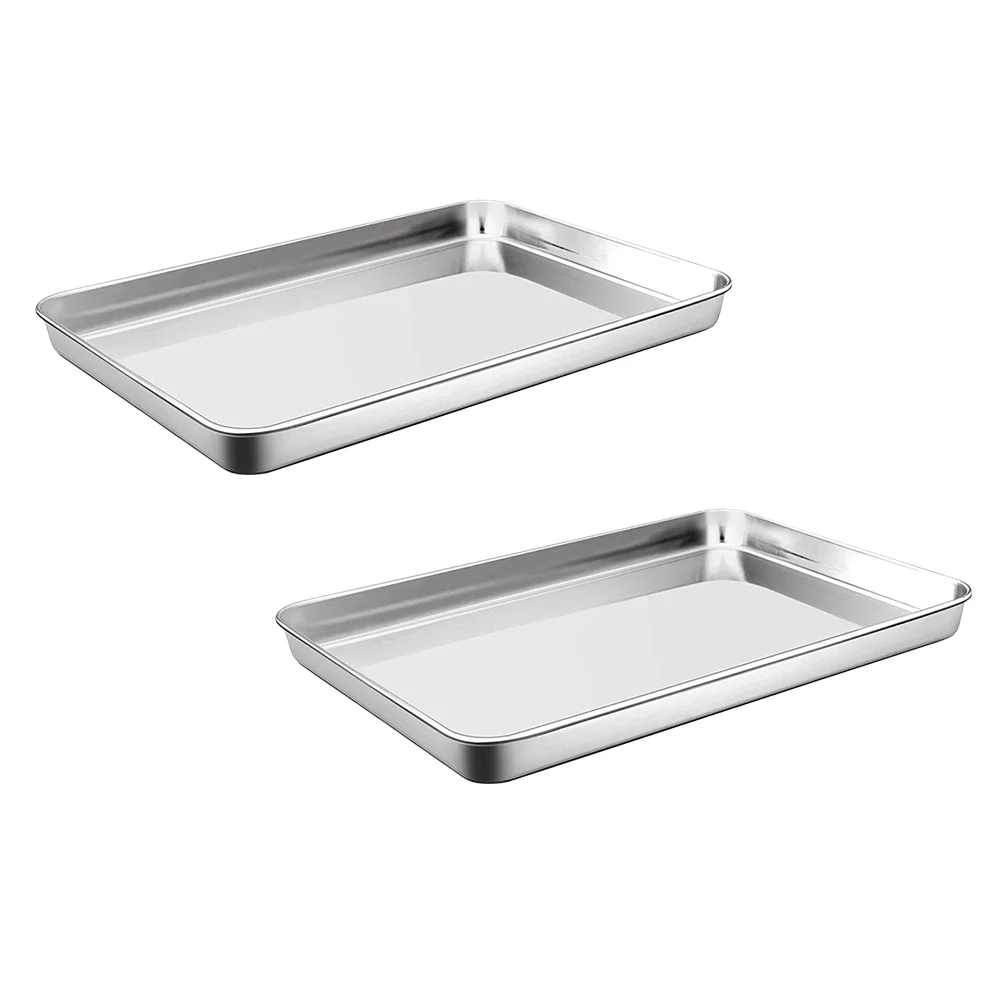 

2 PCS Baking Tray Trays Pan Pans with Net Rack Home Steaming Flat Bottom Household Kitchen Supply Stainless Steel