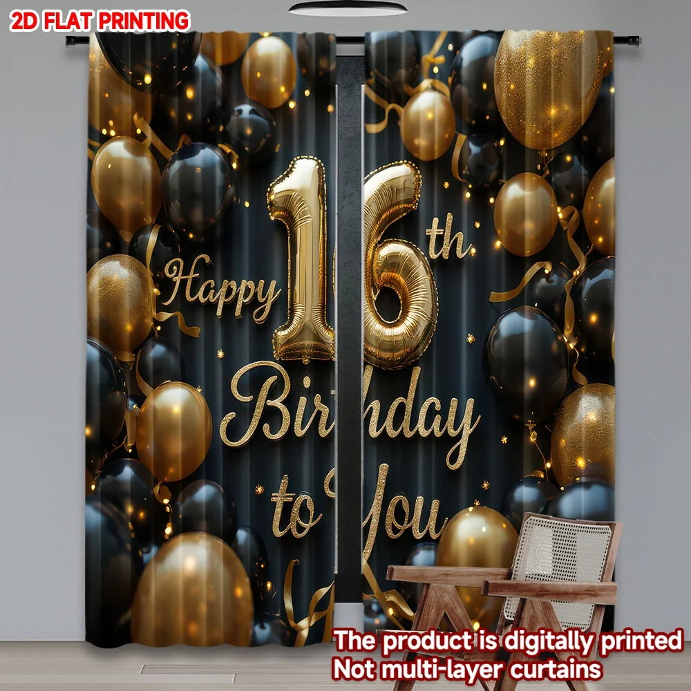 

2D flat printing 2pcs Scene Curtain 16th Birthday Celebration Digital Printed Polyester Drapes Party Decorations Use for Door