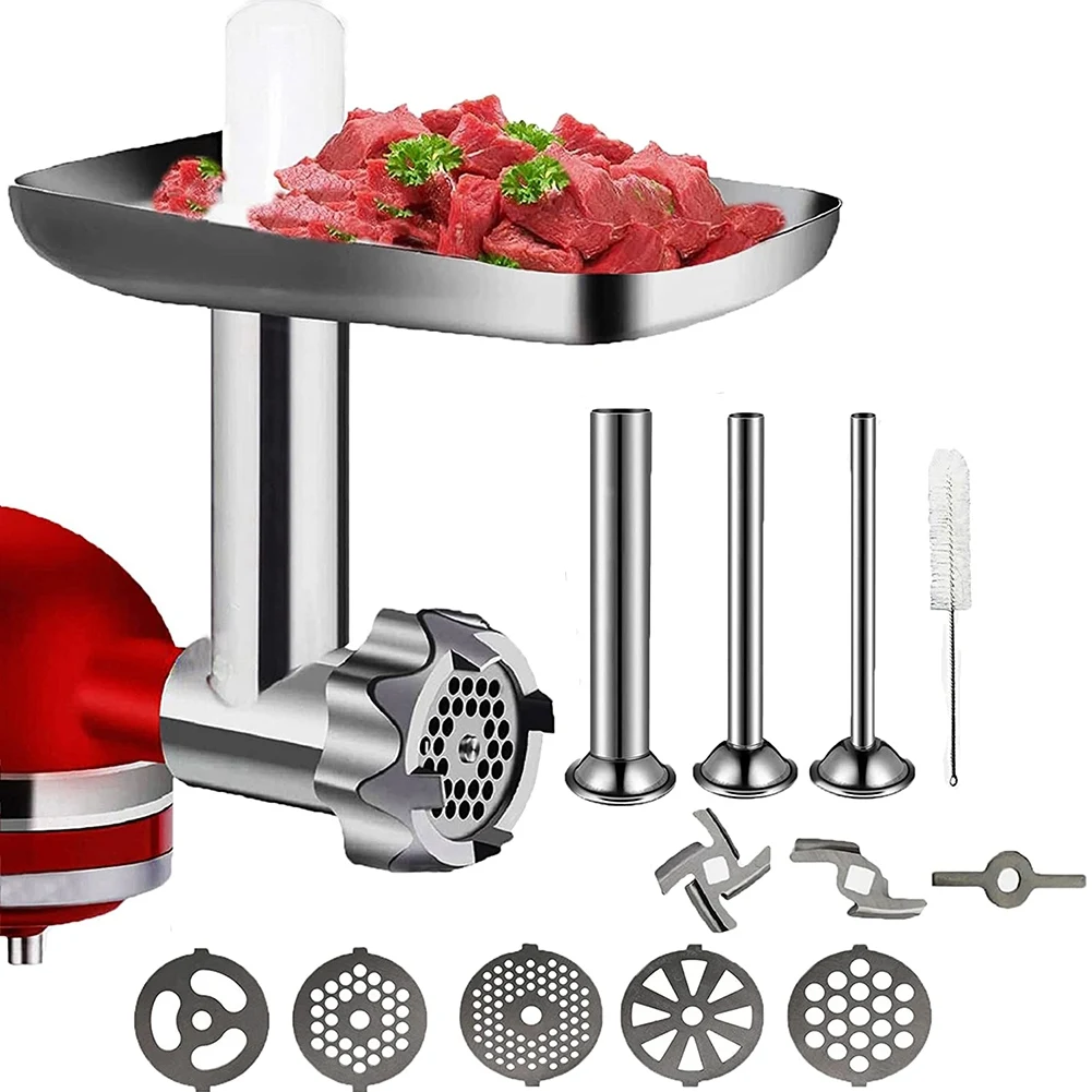 Metal Food Grinder Attachment for KitchenAid Stand Mixer,Meat Grinder Accessories Includes Sausage Stuffer Tubes