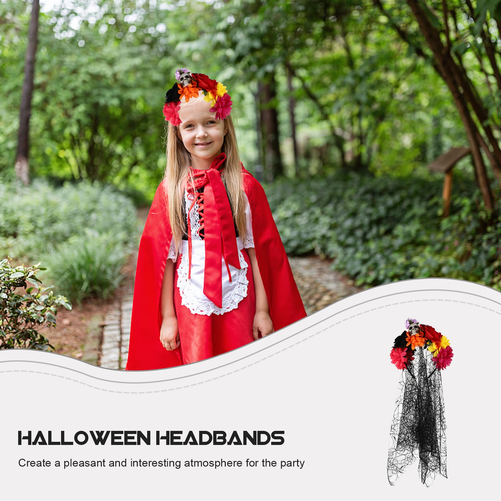 

1Pcs Skull Headdress Halloween Rose Flower Headband Veil Hair Hoop Party Cosplay Festival Hairband Halloween Hair Hoop