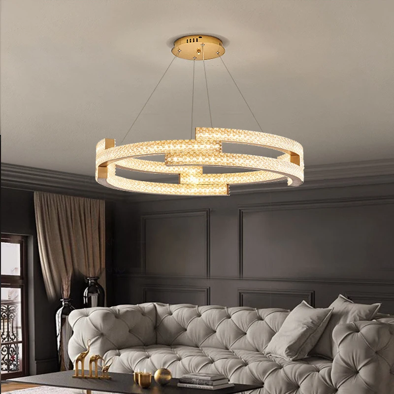 

Modern Home LED Chandelier Bedroom Dining Living Room Crystal Lamp Luxury Home Decoration Gold Ring luster Crystal Pendant Lamp