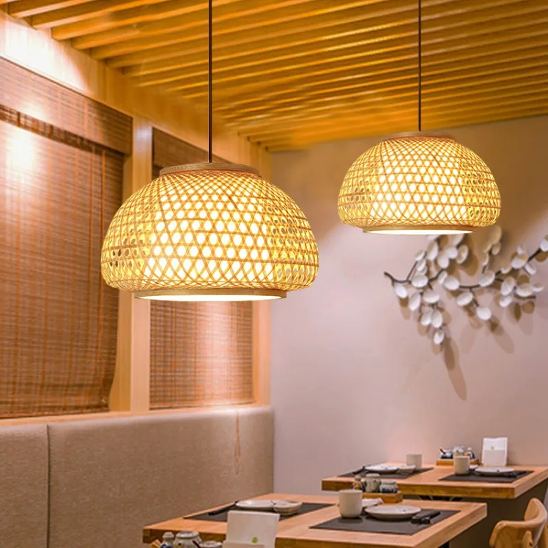 Bamboo Woven Pendant Light Japanese Rattan Rustic Handmade Hanging Lamp for Restaurant Cafe Hotel Teahouse Home Decor ﻿