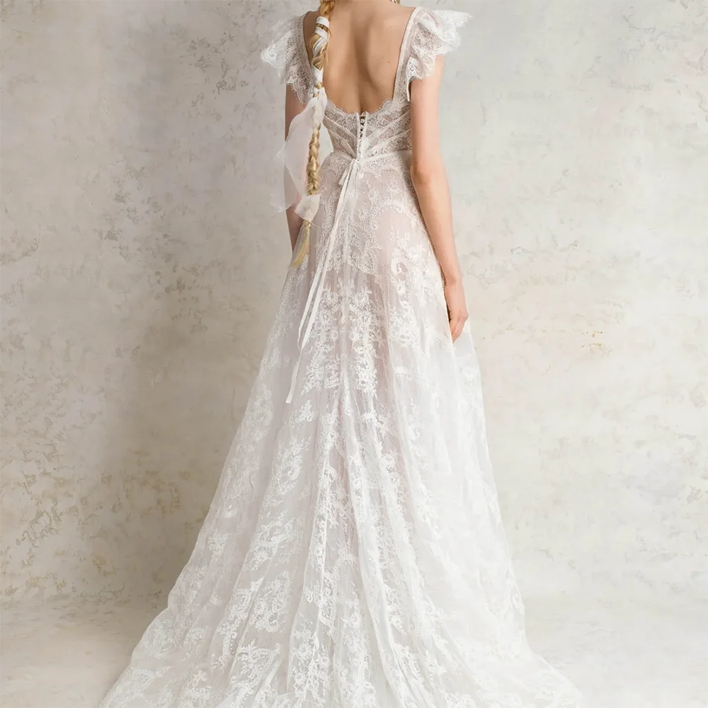 Elegsnt Sweetheart encaje sin mangas plisado A-Line novia vestidos de novia vestidos de novia personalizados