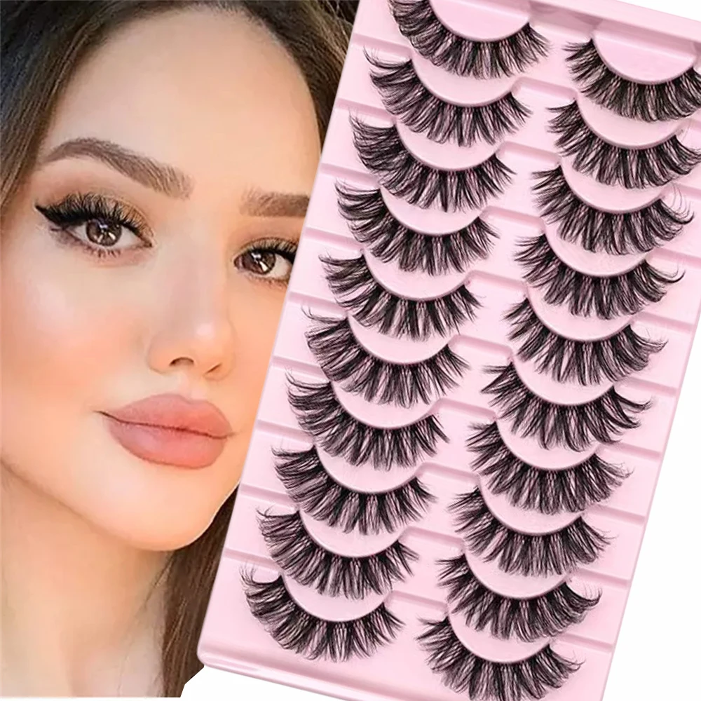 10 Pairs of Fluffy Eyelashes, Natural Soft Eyelashes and Slim Eyelashes, Artificial Mink Full Eyelashes