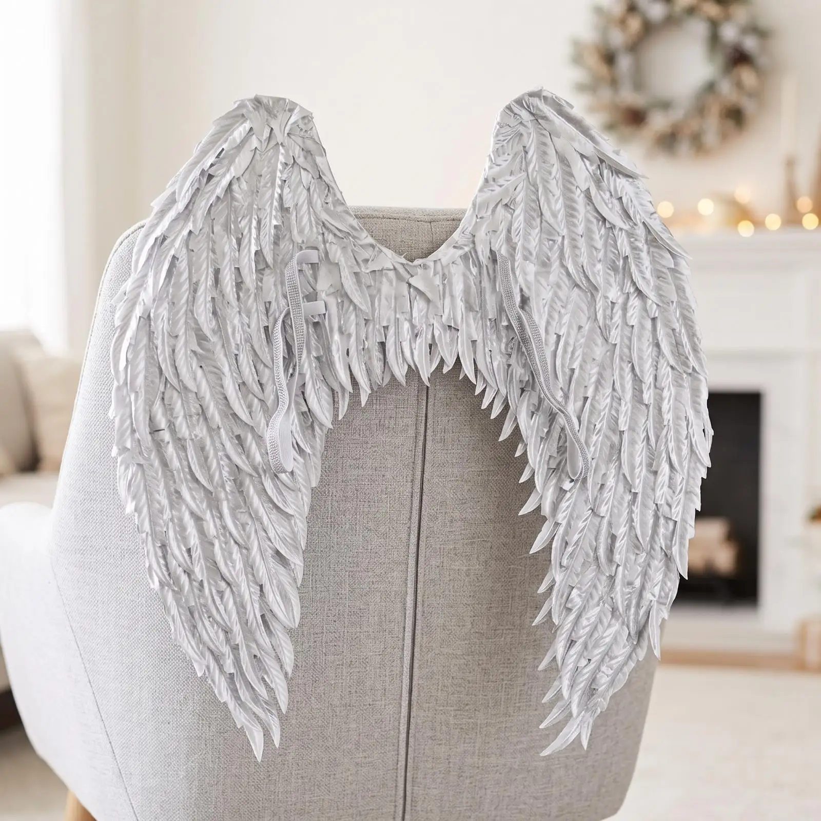 Halloween Angel Wing Outfit for Women Men Feather Cosplay Prop Fabric Pinions Party Accessory Set