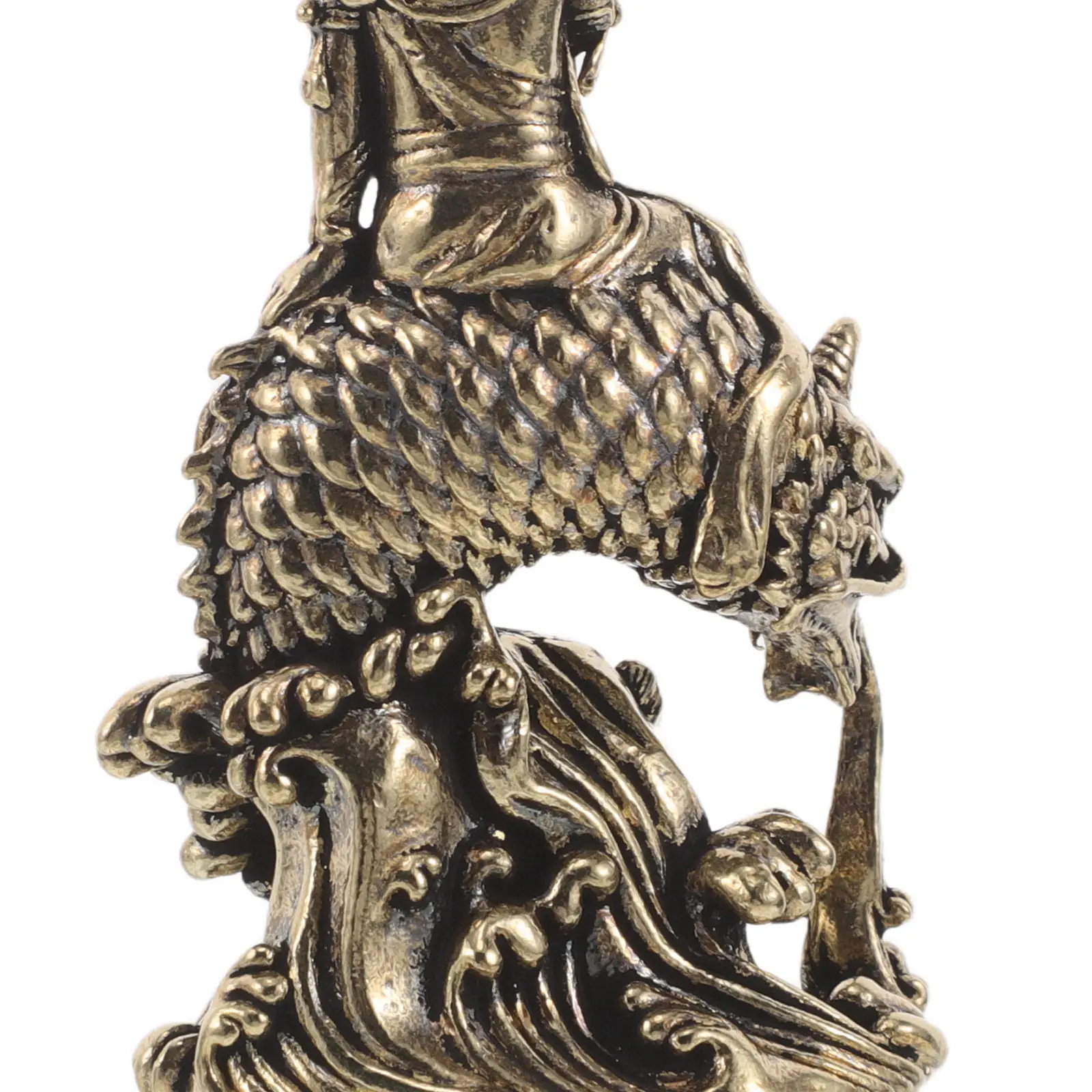 Kuanyin Sculpture Yellow Brass Vintage Fengshui Buddha Statue Meditating Sculpture for Desk Bookshelf view 2