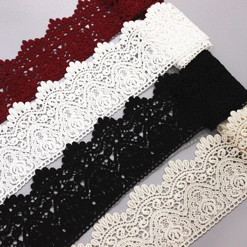 Water Soluble Lace Trim for DIY Sewing, Flower Lace Fabric, Cotton Material, White and Beige, Exquisite, 2 Yards/Lot, 9cm Width