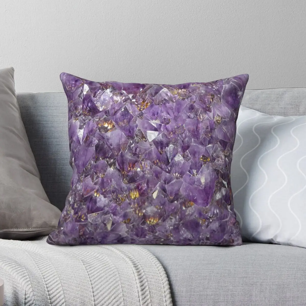 Amethyst Square Pillowcase Polyester Linen Velvet Creative Zip Decor Home Cushion Case 18