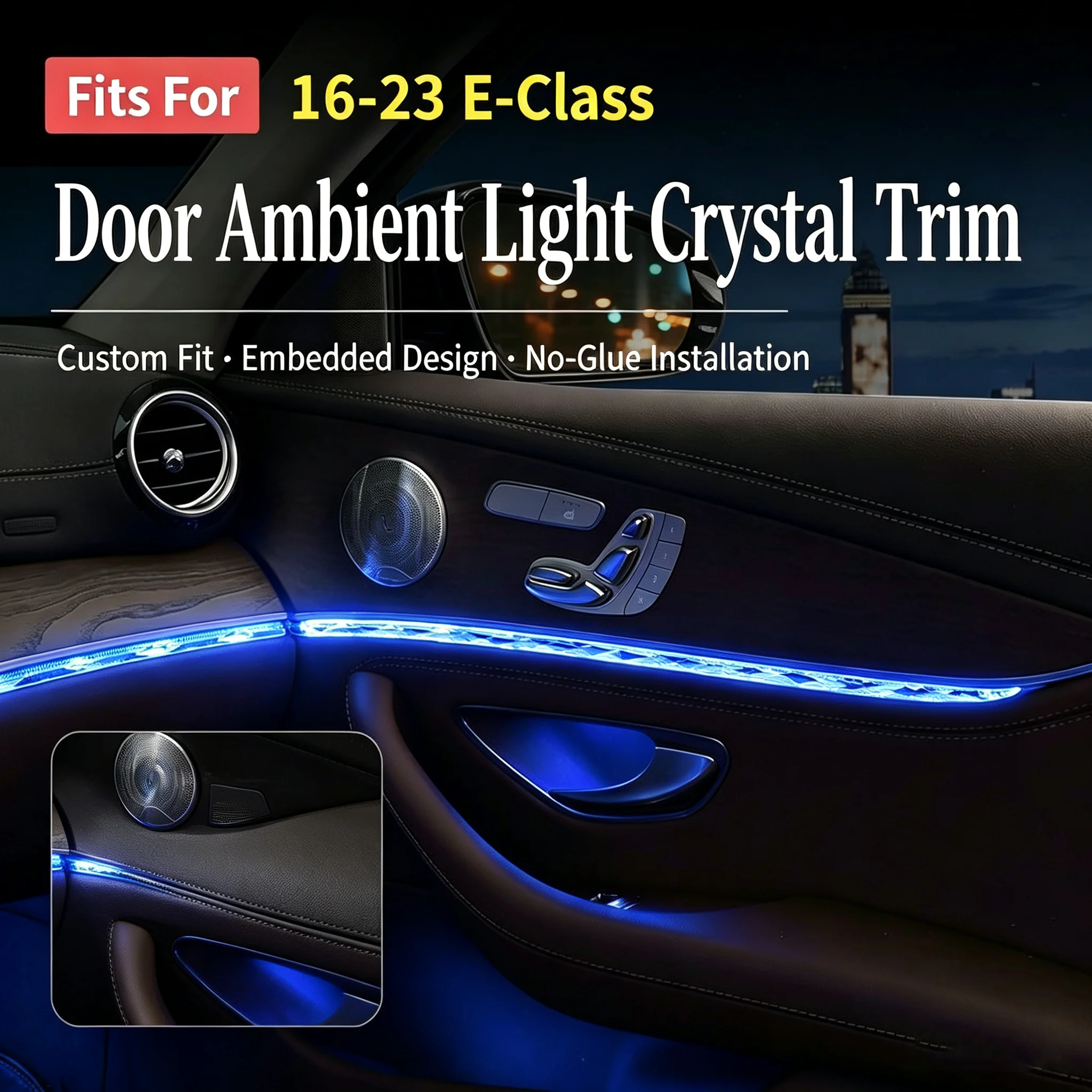 For Mercedes Benz E-Class E260L/E300L 2016-2023 Crystal Door Light Frame Door Decorative Strip Interior Modification Accessories