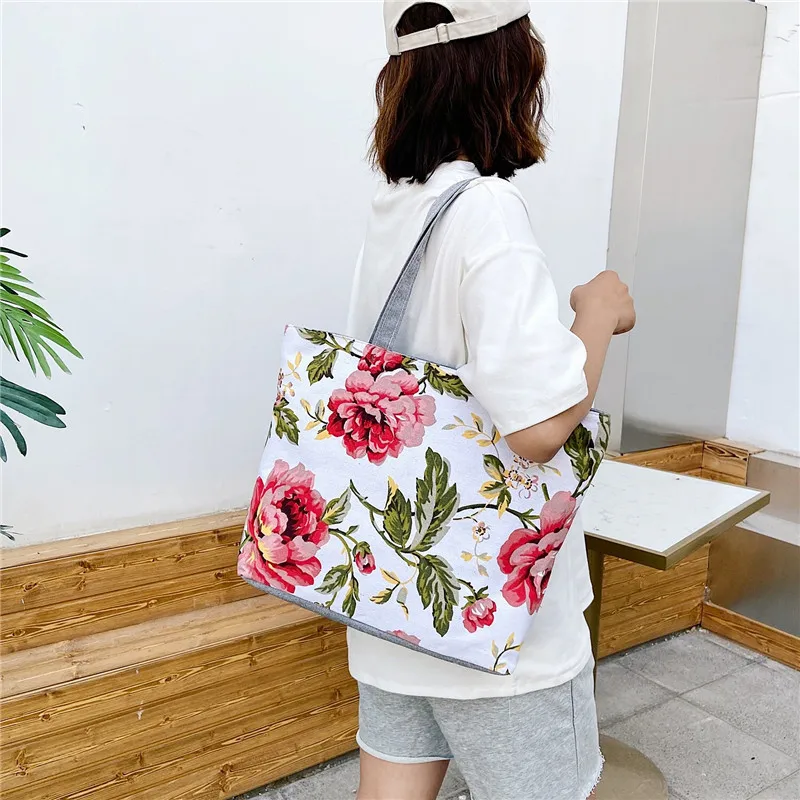 Bolso de hombro de lona con estampado para mujer, bolsa pequeña de compras, bolso de mano informal, bolsillo para exteriores