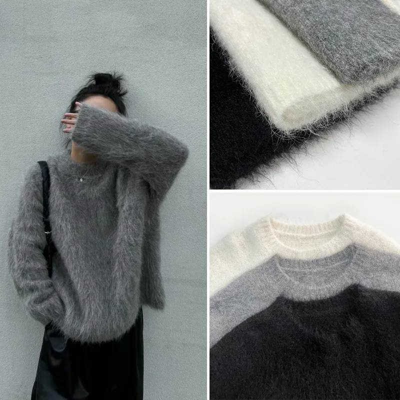 Alpaca Wool Sweater for Women, Top Tier, Furry Round Neck Knit Sweater, Heavyweight Keep Warm and Cozy