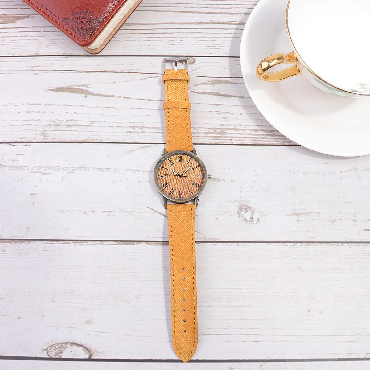 

Canvas Watch Orange Fashion Quartz Watch Comfortable Durable Wrist Decoration Silent Precise Moving Suitable for Students