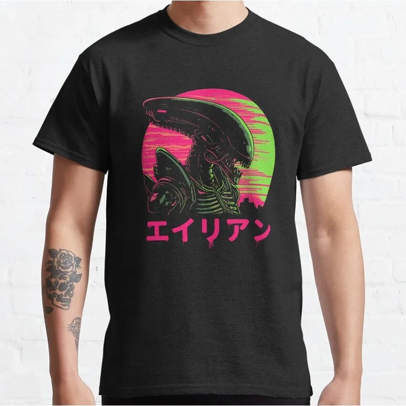 Alien Movie Graphic T‑Shirt Vintage Sci‑Fi Horror Vaporwave Xenomorph Print Tee Unisex Short Sleeve Casual Streetwear S-6XL