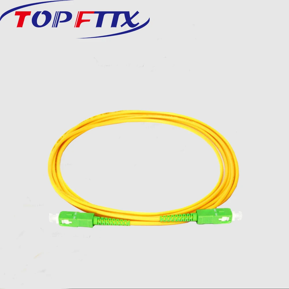 Cabo de fibra óptica com revestimento LSZH amarelo para FTTH, SC, APC-SC, APC, SM G652D, núcleo SX, 3,0 milímetros, 1 m