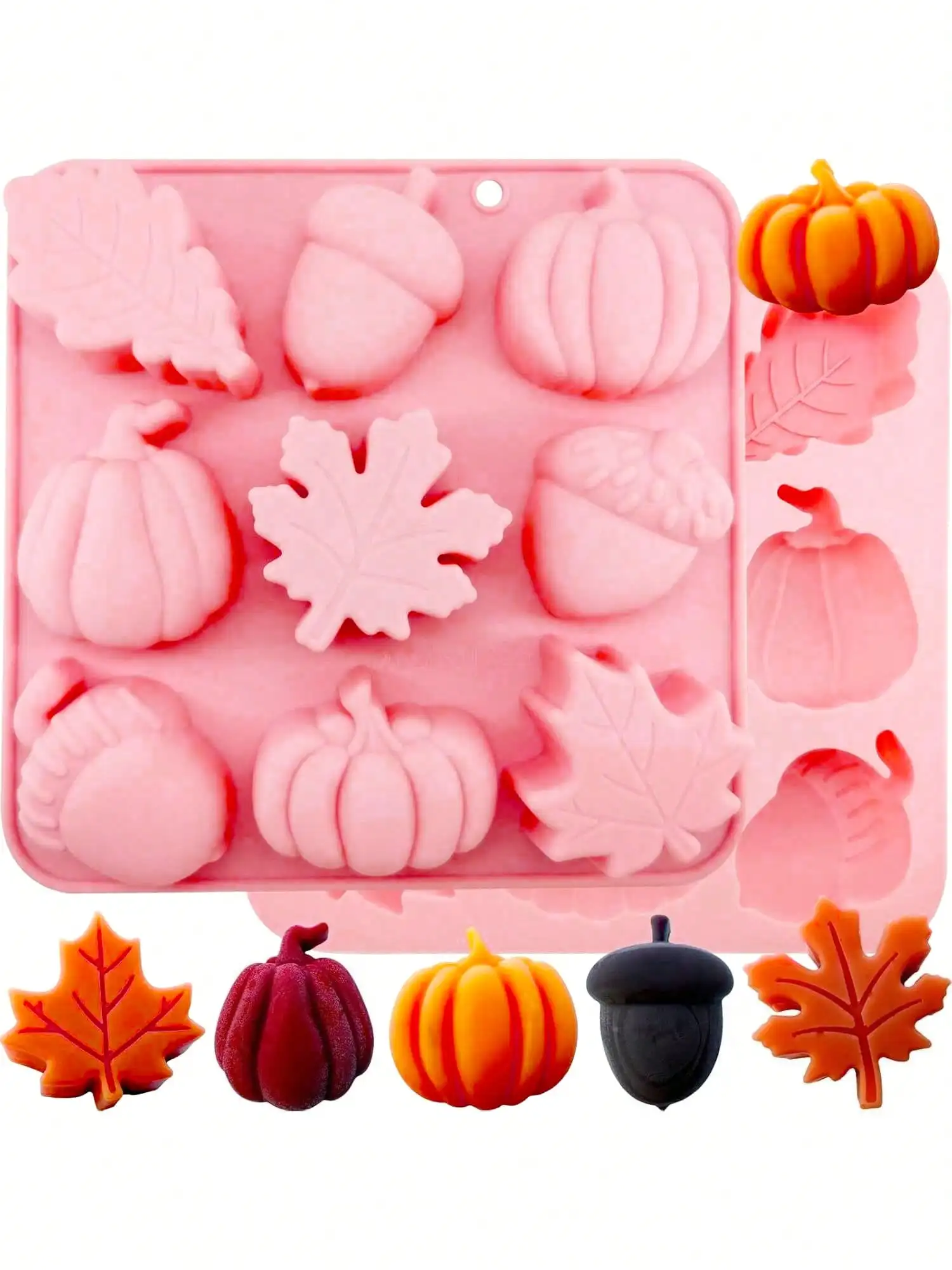 1-2Pcs 3D Pumpkin Silicone Mold Fall Silicone Mold Halloween Thanksgiving Candy Autumn Maple Leaf Chocolate Candy Baking Molds