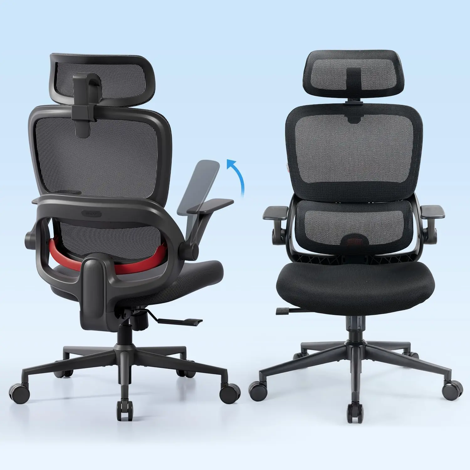 Soft Memory Foam, Flip-up Armrests, Comfy Computer Chair for Home Office, 3-Gear 110°-135° tilt - Black